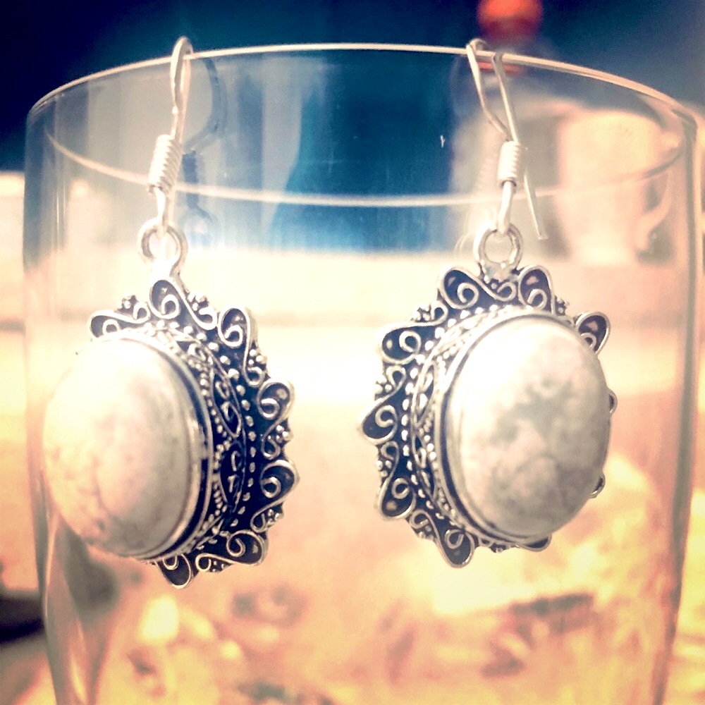 Sterling Silver Howlite Drop Earrings